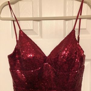 Long Red Sequin spaghetti strap dress